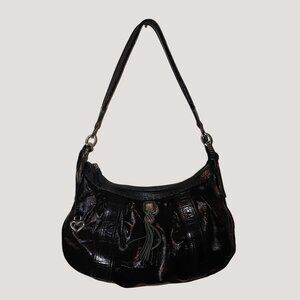Brighton Leather Black Hobo Tassel Satchel Purse Bag Silver Tone  Work of Art
